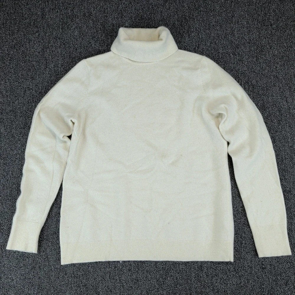 Talbots Classic Turtleneck Sweater Women Large Cream White 100% Pure Cashmere